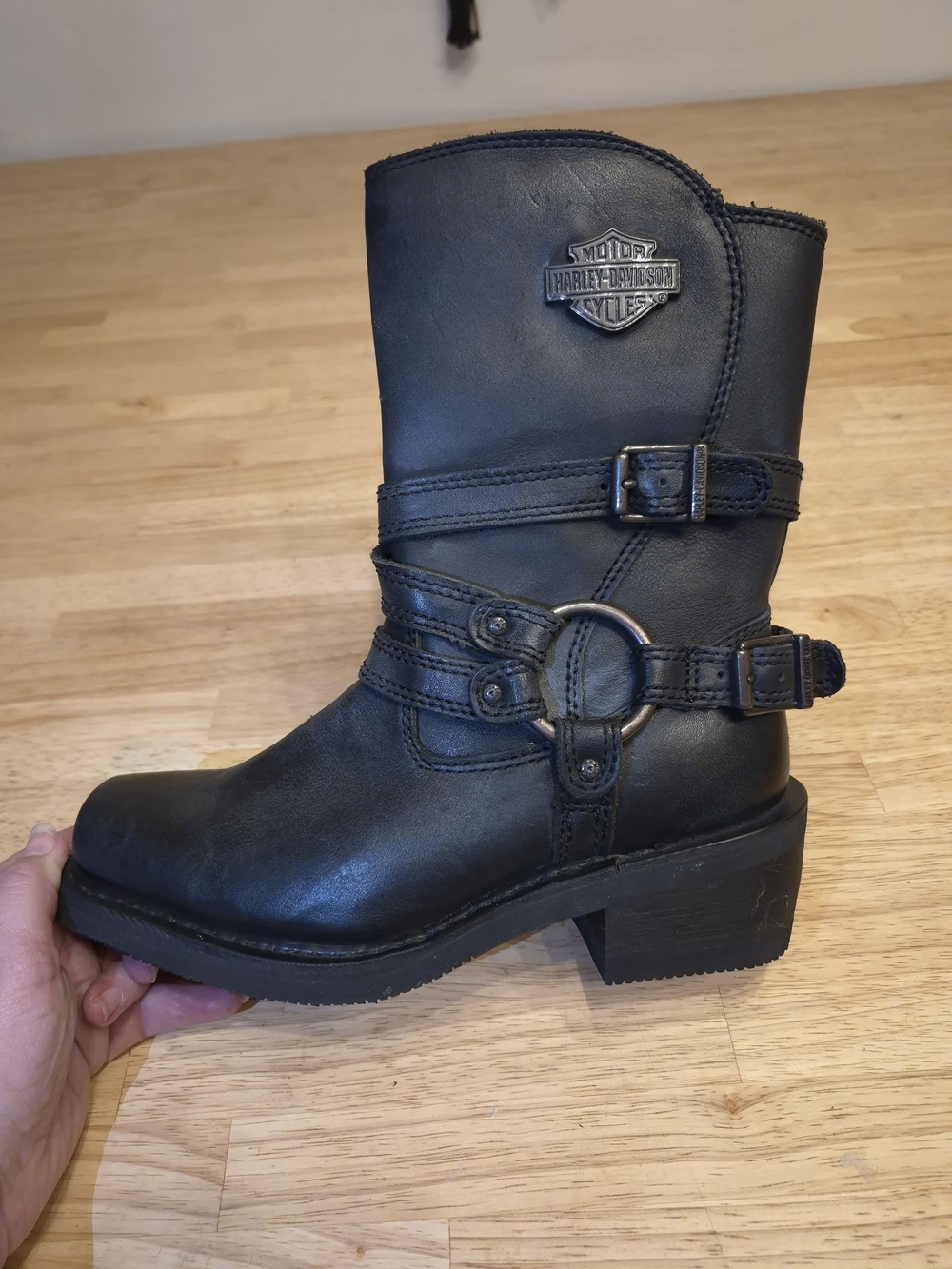 Harley-Davidson Harness Engineer Boots Black Leather Mid Calf Biker Size 6.5